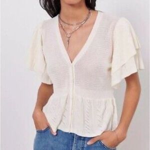BA&SH ivory blouse / ruffle pointelle Acacio top / size S